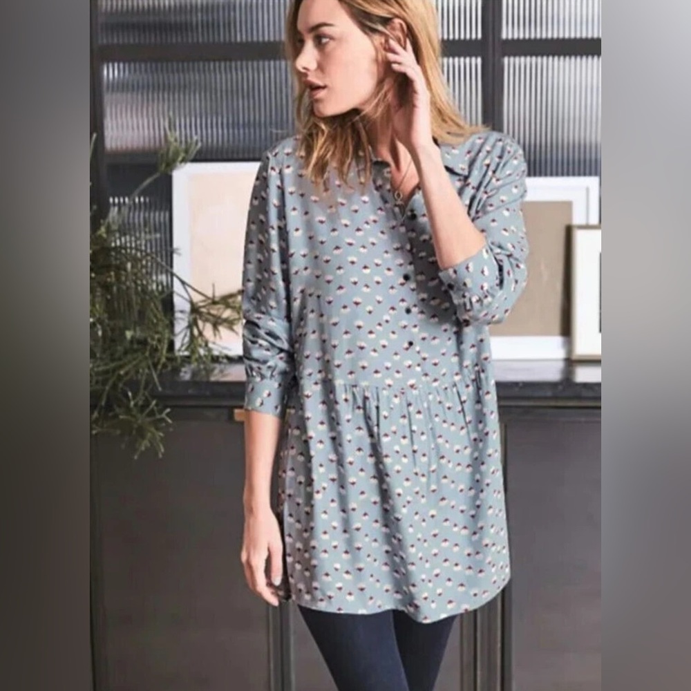 Boden Light Blue Printed Peplum Tunic Blouse